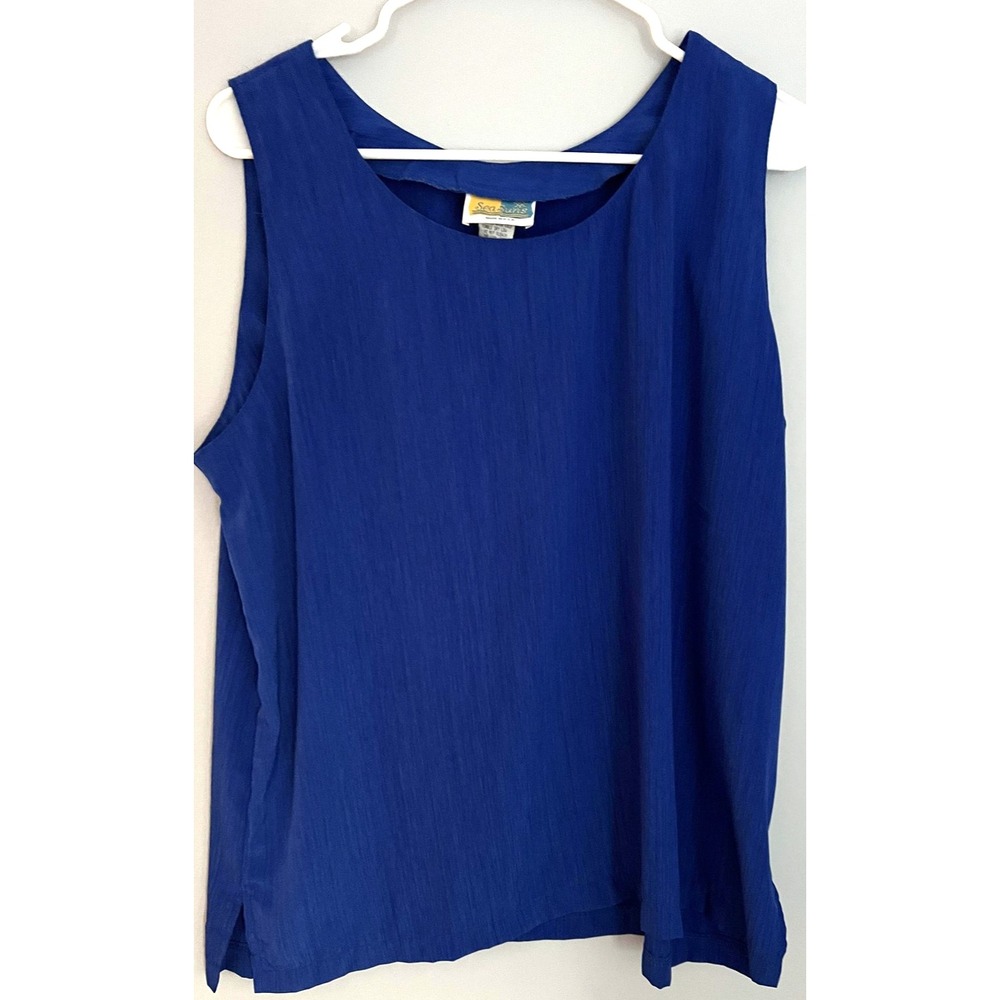 Vintage SeaSuns Tank Top Womens XL Blue Sleeveless Blouse Made USA Minimal 90s